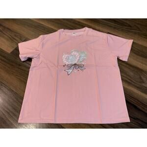 Pink Rhinestone Heart Bow Graphic T-Shirt Cute Coquette Short Sleeve Tee